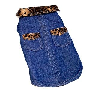 🌸Denim Dog Coat🌸with Leopard Collar and Detail